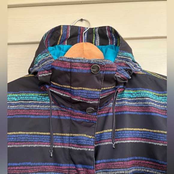 ROXY ski jacket snowboarding winter coat sz M striped rainbow hooded women’s EUC - Picture 12 of 15